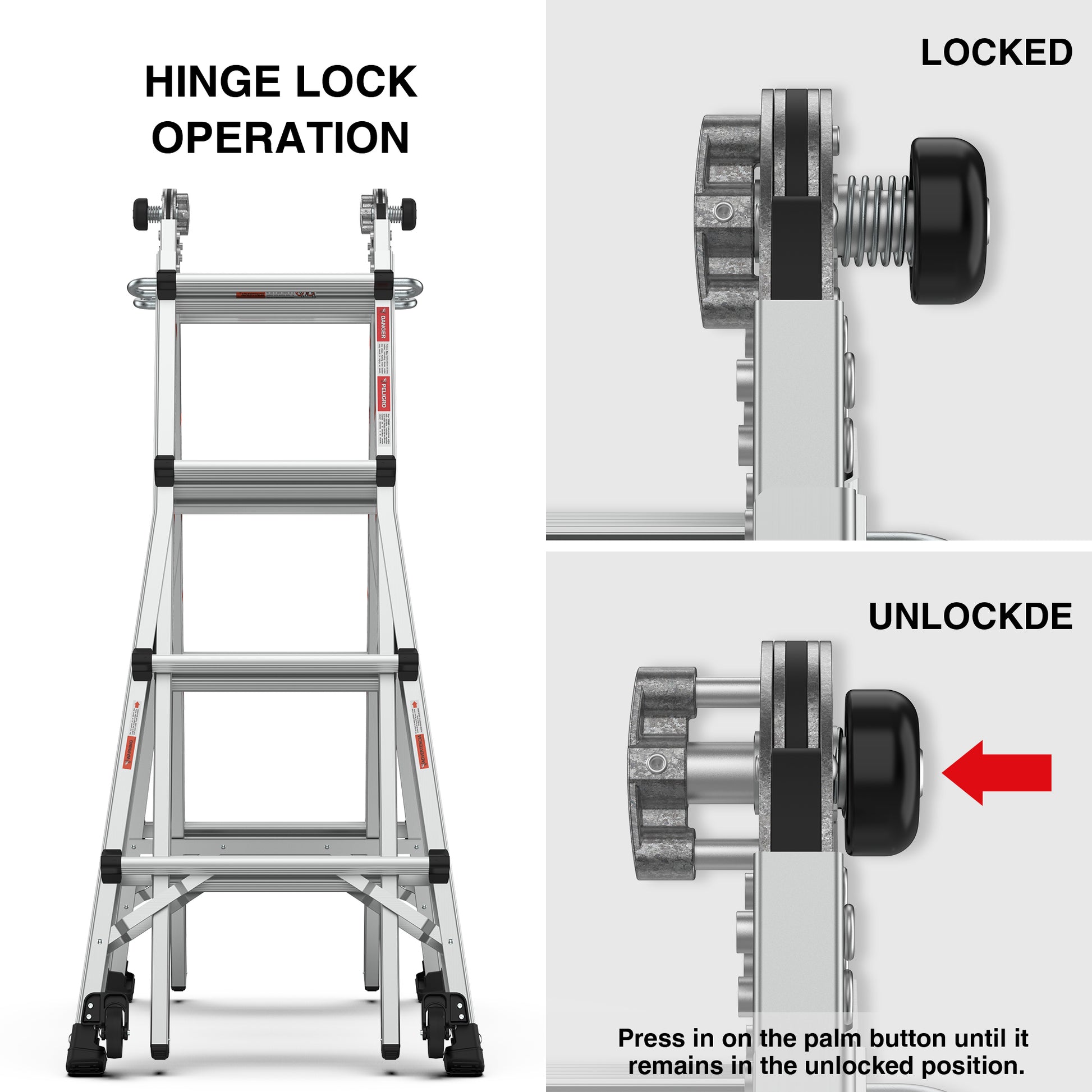 Aluminum Multi Position Ladder With Wheels, 300 Lbs Weight Rating, 17 Ft Metallic Grey Aluminium Alloy