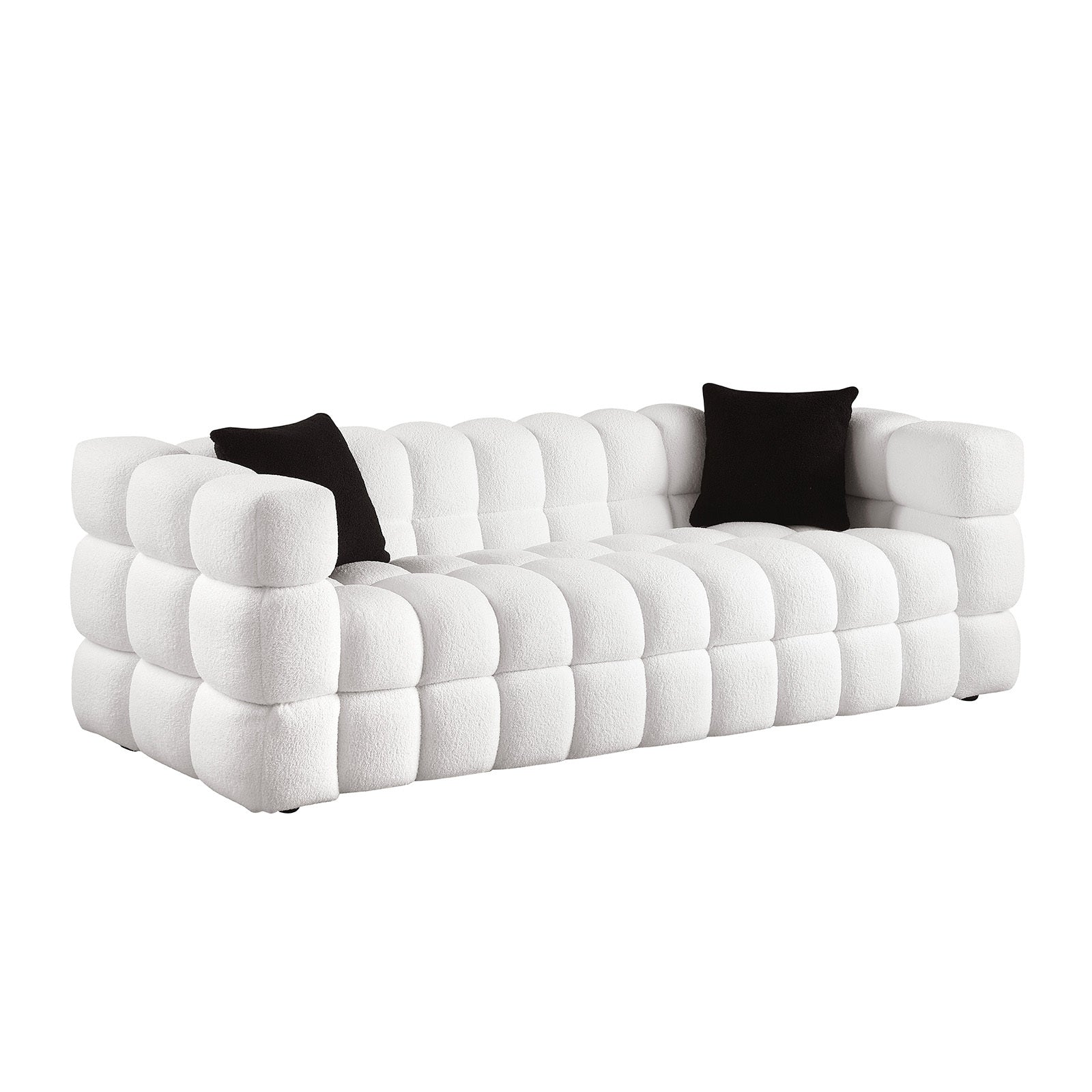 84.3 Length ,35.83" Deepth ,Human Body Structure For Usa People, Marshmallow Sofa,Boucle Sofa ,White Color,3 Seater White Light Brown Wood Primary Living Space Medium Soft Split Back Eucalyptus Square Arms Boucle 3 Seat