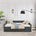 Queen Size Daybed With Drawers Upholstered Tufted Sofa Bed,With Button On Back And Copper Nail On Waved Shape Arms, Grey 84.5