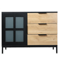 Dresser Cabinet Bar Cabinet Storge Cabinet Glass Door Side Cabinet Lockersembedded Metal Handle Can Be Placed In The Living Room, Bedroom, Dining Room, Black Brown 3 4 Drawers Black Brown Brown Primary Living Space Glass Doors Classic Foam Particle Board