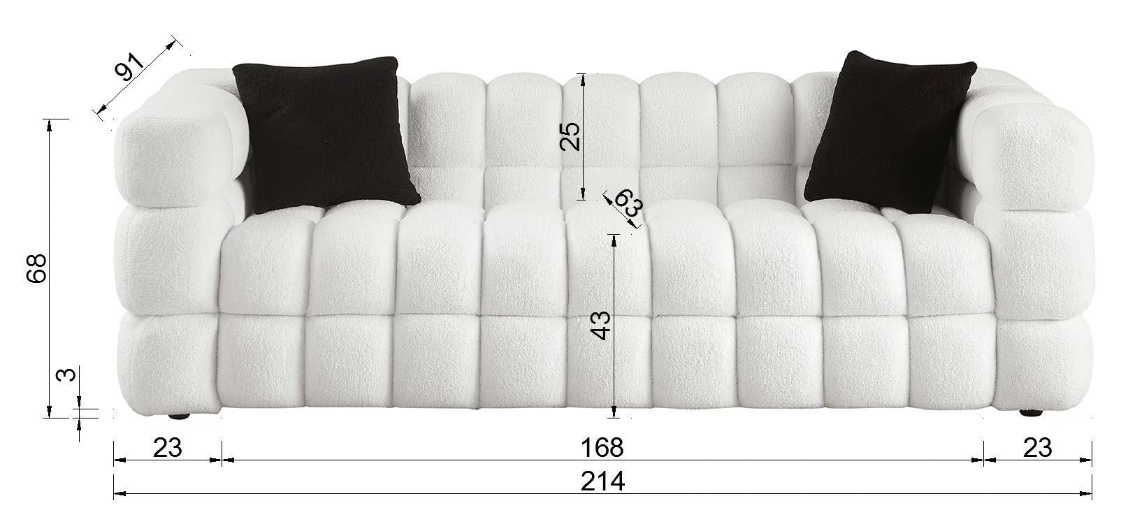 84.3 62.2 Length ,35.83" Deepth ,Human Body Structure For Usa People, Marshmallow Sofa,Boucle Sofa ,White Color,3 Seater. Sofa And Seater White Light Brown Wood Primary Living Space Medium Soft Split Back Eucalyptus Square Arms Boucle 5 Seat