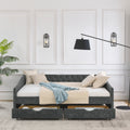 Queen Size Daybed With Drawers Upholstered Tufted Sofa Bed,With Button On Back And Copper Nail On Waved Shape Arms, Grey 84.5
