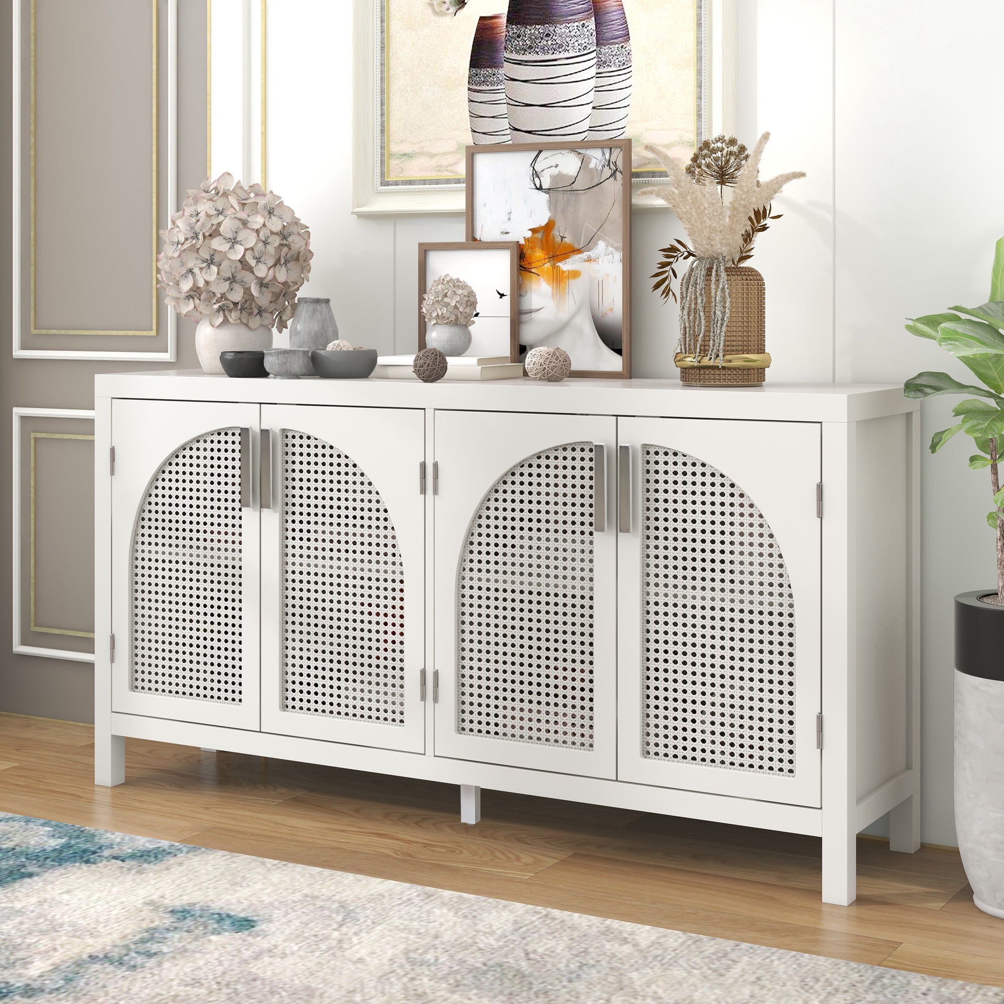 Large Storage Space Sideboard with Artificial white-solid wood+mdf