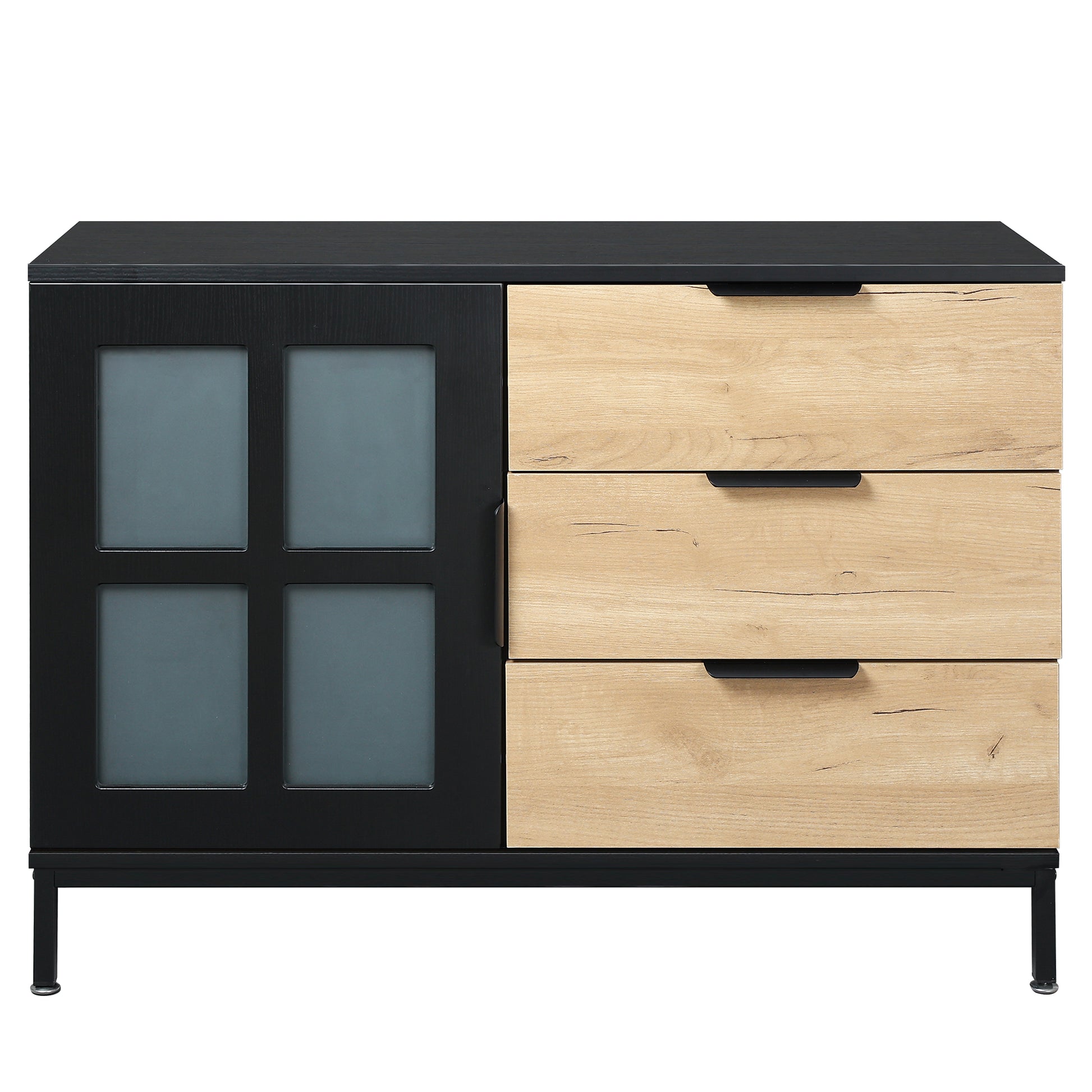 Dresser Cabinet Bar Cabinet Storge Cabinet Glass Door Side Cabinet Lockersembedded Metal Handle Can Be Placed In The Living Room, Bedroom, Dining Room, Black Brown 3 4 Drawers Black Brown Brown Primary Living Space Glass Doors Classic Foam Particle Board