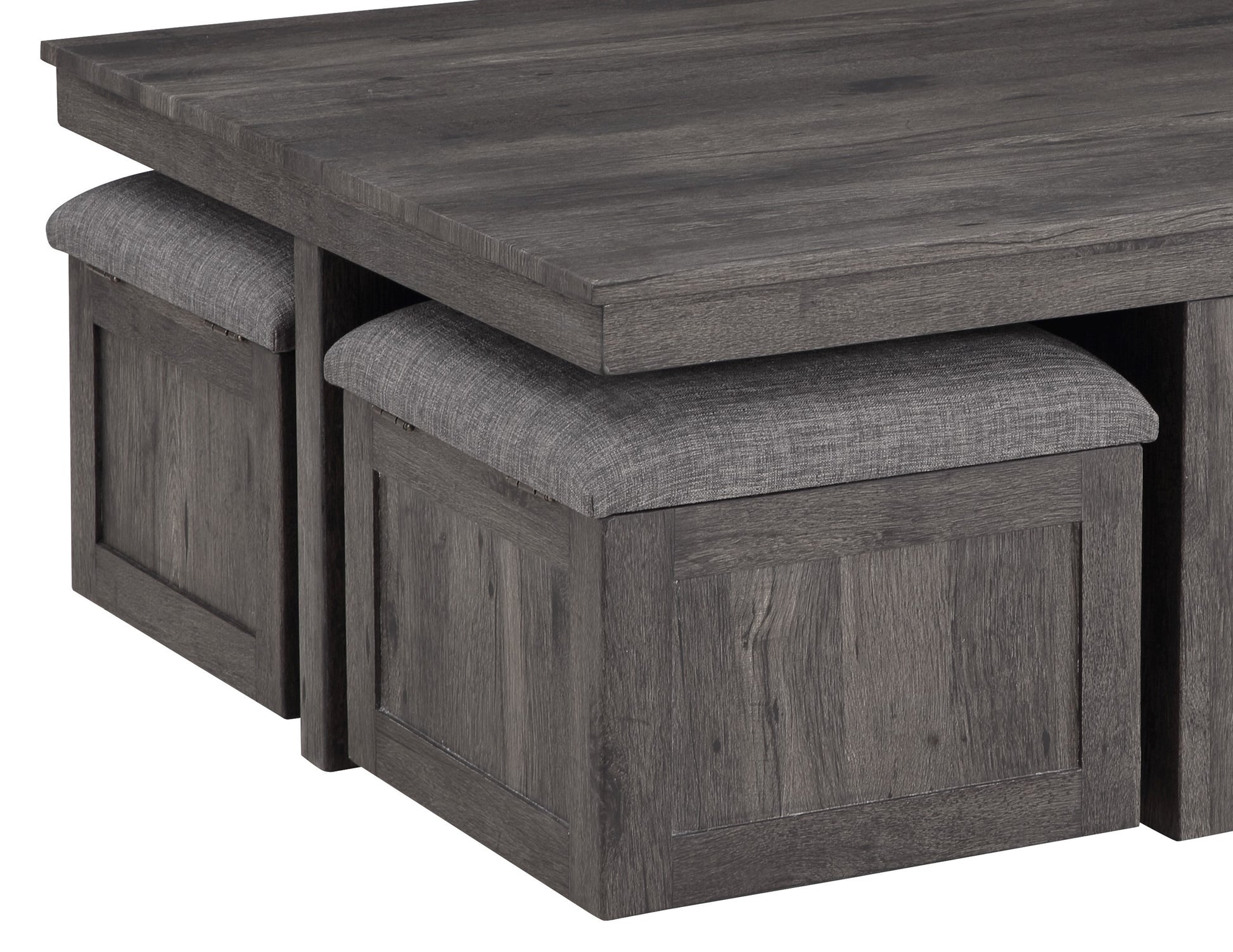 Moseberg 38" Rustic Wood Coffee Table With Storage Stools Brown Rubber Wood