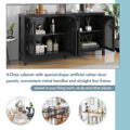 Large Storage Space Sideboard With Artificial Rattan Door And Metal Handles For Living Room And Entryway Black Black Solid Wood Mdf