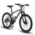 S2410224 Inch Mountain Bike Boys Girls, Steel Frame, Shimano 21 Speed Mountain Bicycle With Daul Disc Brakes And Front Suspension Mtb Grey Steel