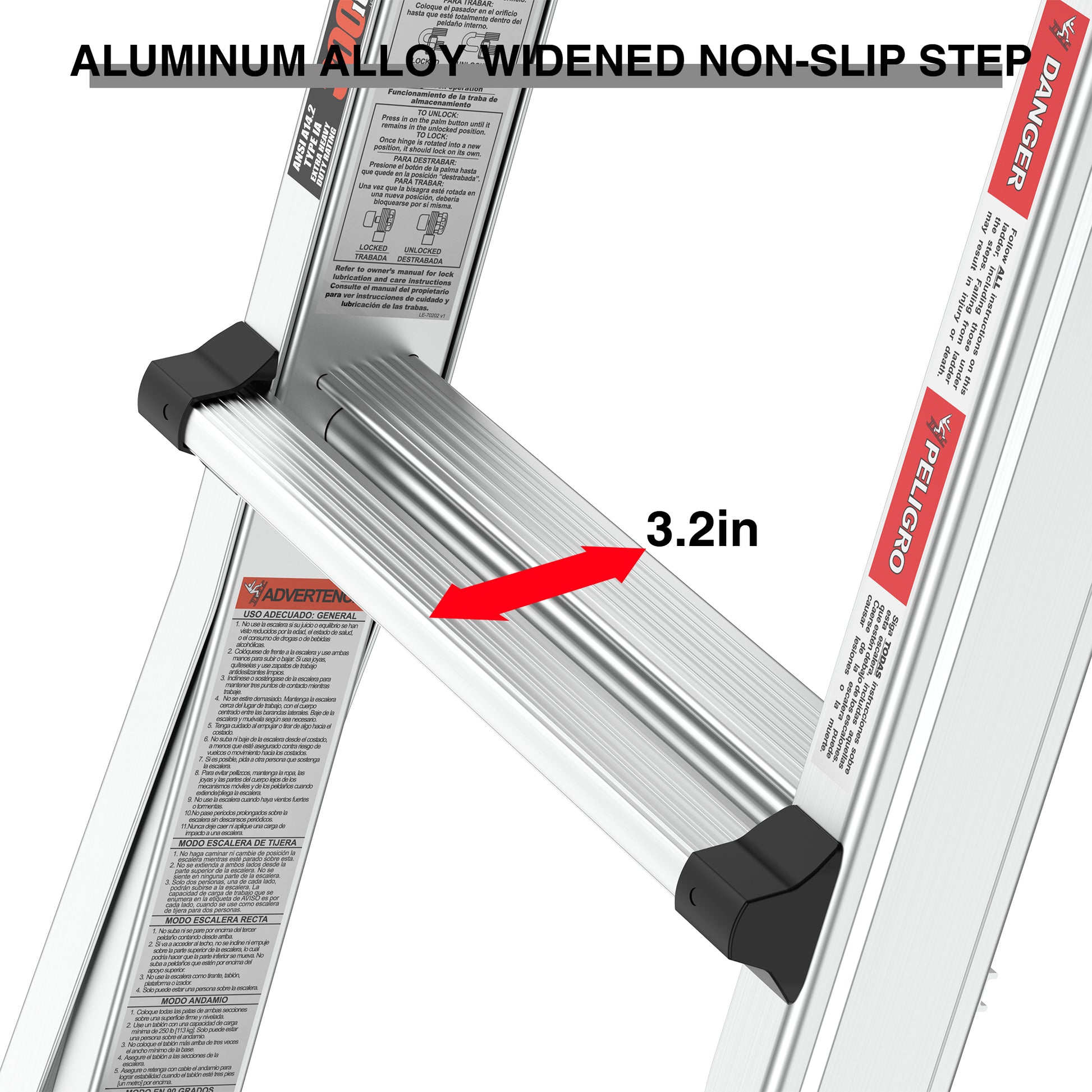 Aluminum Multi Position Ladder With Wheels, 300 Lbs Weight Rating, 17 Ft Metallic Grey Aluminium Alloy