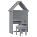 House Shaped Kids Desk With A Cushion Stool,House Style Desk And Stool Set,Grey Grey Bedroom American Design Pine Pine