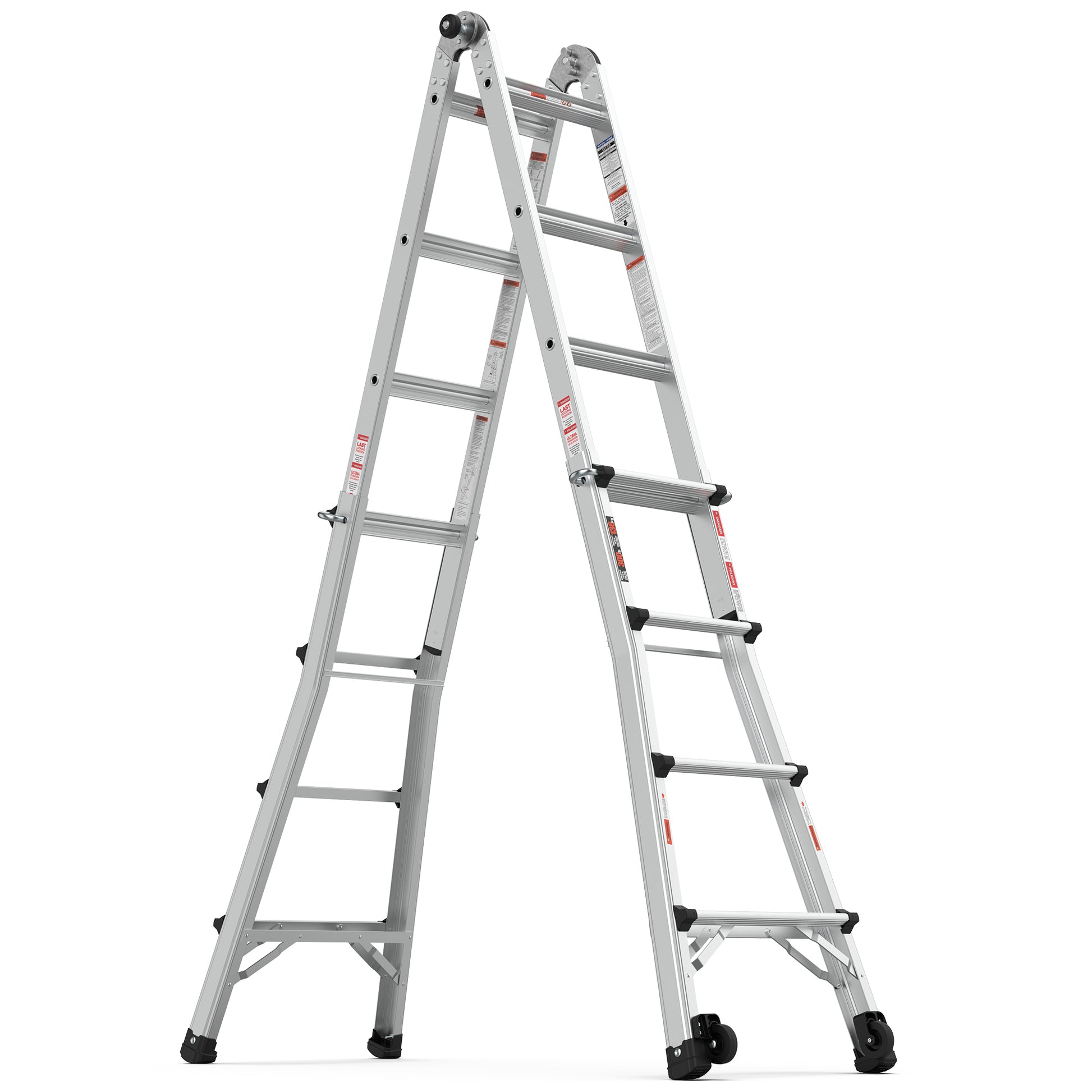 Aluminum Multi Position Ladder With Wheels, 300 Lbs Weight Rating, 17 Ft Metallic Grey Aluminium Alloy