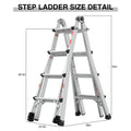 Aluminum Multi Position Ladder With Wheels, 300 Lbs Weight Rating, 17 Ft Metallic Grey Aluminium Alloy