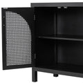 Large Storage Space Sideboard With Artificial Rattan Door And Metal Handles For Living Room And Entryway Black Black Solid Wood Mdf