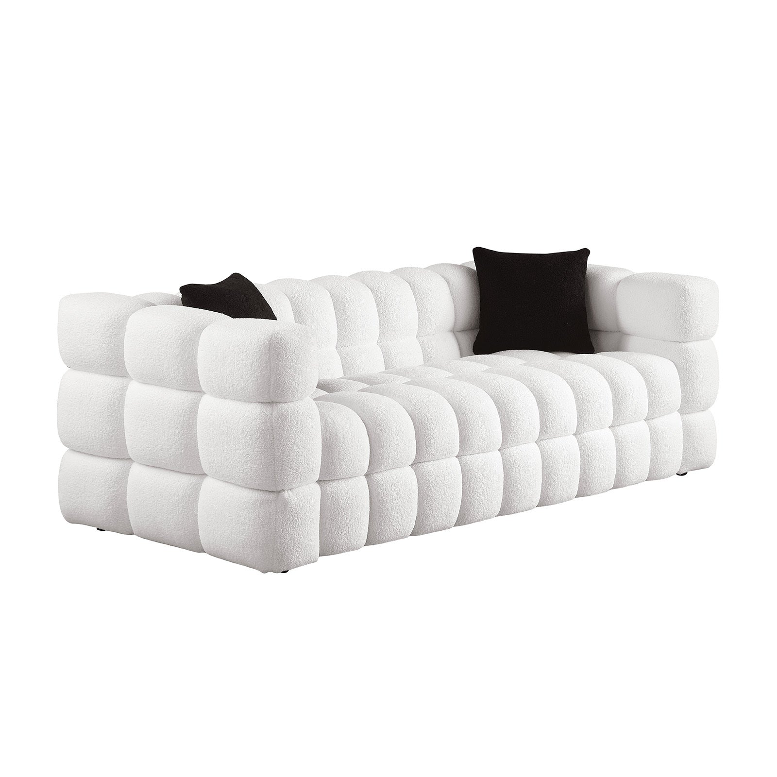 84.3 Length ,35.83" Deepth ,Human Body Structure For Usa People, Marshmallow Sofa,Boucle Sofa ,White Color,3 Seater White Light Brown Wood Primary Living Space Medium Soft Split Back Eucalyptus Square Arms Boucle 3 Seat