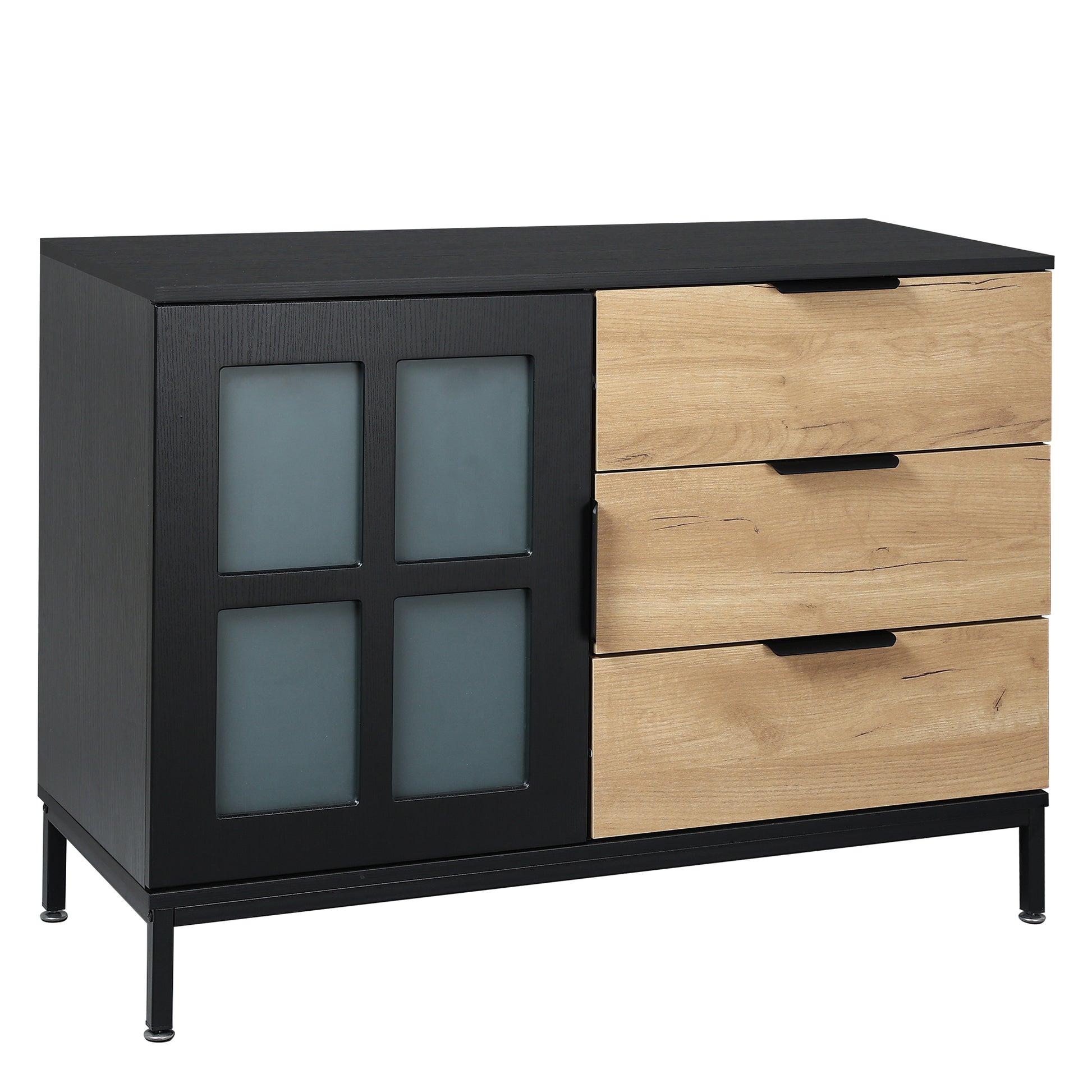 Dresser Cabinet Bar Cabinet Storge Cabinet Glass Door Side Cabinet Lockersembedded Metal Handle Can Be Placed In The Living Room, Bedroom, Dining Room, Black Brown 3 4 Drawers Black Brown Brown Primary Living Space Glass Doors Classic Foam Particle Board