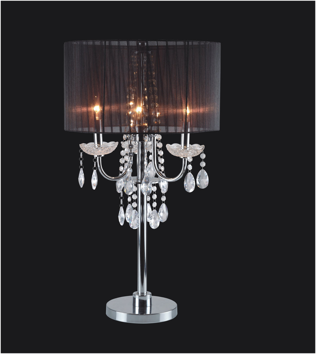 29.5"H Black Chrome Crystal Inspired Table Lamp 1Pc Ctn 1.58 9.10 Black Metal