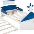 Twin Size Boat Shaped Platform Bed With Twin Size Trundle,Twin Bed With Storage For Bedroom,Blue Blue Wood