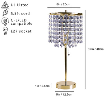 19"H Gold Crystal Inspired Pull Table Lamp 1Pc Ctn 0.43 4.22 Gold Metal