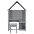 House Shaped Kids Desk With A Cushion Stool,House Style Desk And Stool Set,Grey Grey Bedroom American Design Pine Pine