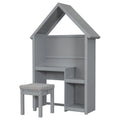 House Shaped Kids Desk With A Cushion Stool,House Style Desk And Stool Set,Grey Grey Bedroom American Design Pine Pine