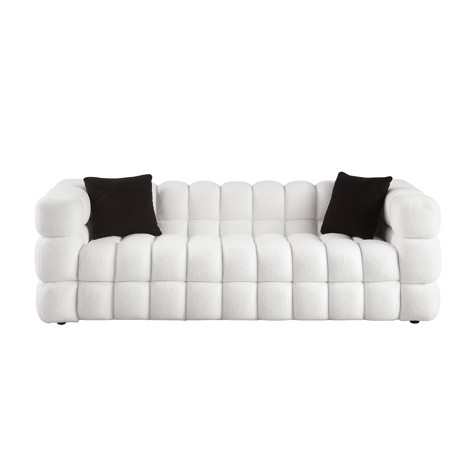84.3 Length ,35.83" Deepth ,Human Body Structure For Usa People, Marshmallow Sofa,Boucle Sofa ,White Color,3 Seater White Light Brown Wood Primary Living Space Medium Soft Split Back Eucalyptus Square Arms Boucle 3 Seat