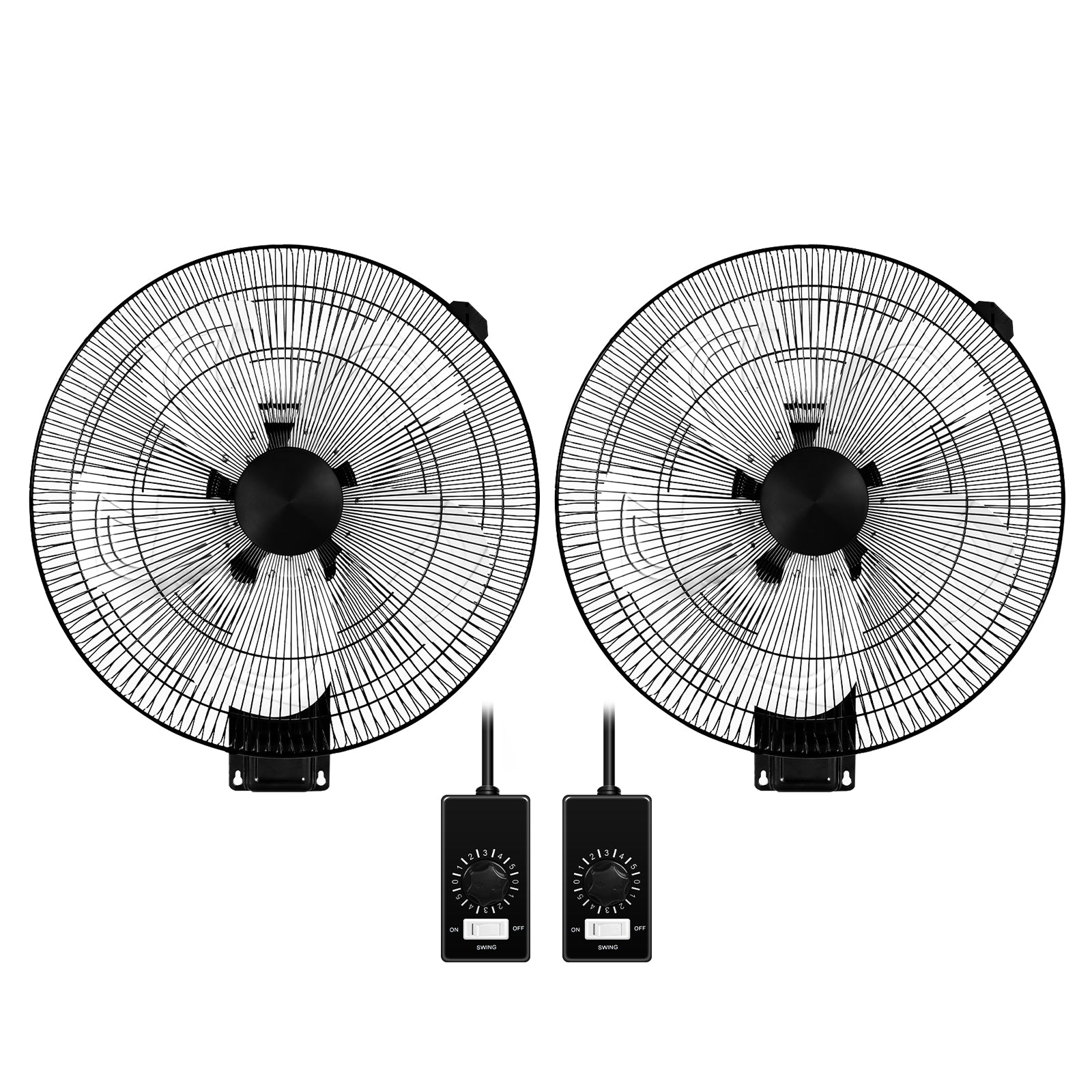 2Pack Healsmart 18 Inch Household Commercial Wall Mount Fan, 90 Degree Horizontal Oscillation, 5 Speed Settings, Black Black Metal