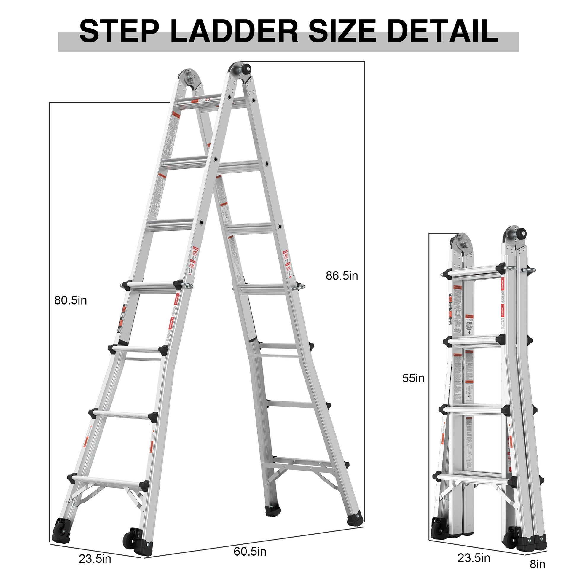 Aluminum Multi Position Ladder with Wheels, 300 lbs metallic grey-aluminium alloy