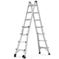 Aluminum Multi Position Ladder With Wheels, 300 Lbs Weight Rating, 17 Ft Metallic Grey Aluminium Alloy