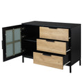 Dresser Cabinet Bar Cabinet Storge Cabinet Glass Door Side Cabinet Lockersembedded Metal Handle Can Be Placed In The Living Room, Bedroom, Dining Room, Black Brown 3 4 Drawers Black Brown Brown Primary Living Space Glass Doors Classic Foam Particle Board