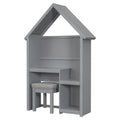 House Shaped Kids Desk With A Cushion Stool,House Style Desk And Stool Set,Grey Grey Bedroom American Design Pine Pine