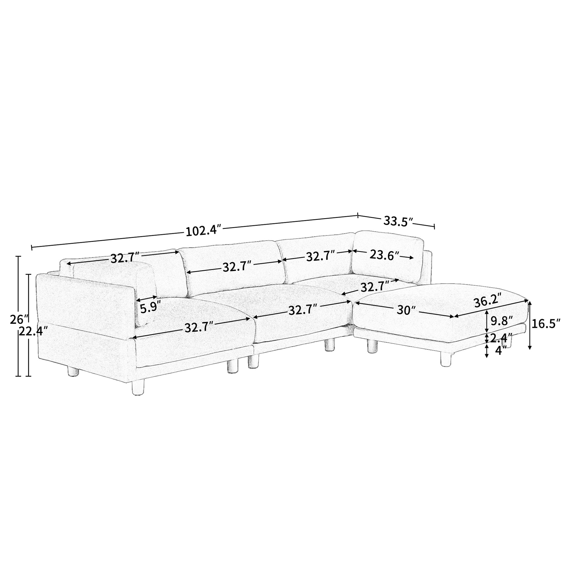 Upholstery Convertible Sectional Sofa, L Shaped Couch With Reversible Chaise Gray Polyester