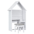 House Shaped Kids Desk With A Cushion Stool,House Style Desk And Stool Set,White White Bedroom American Design Pine Pine