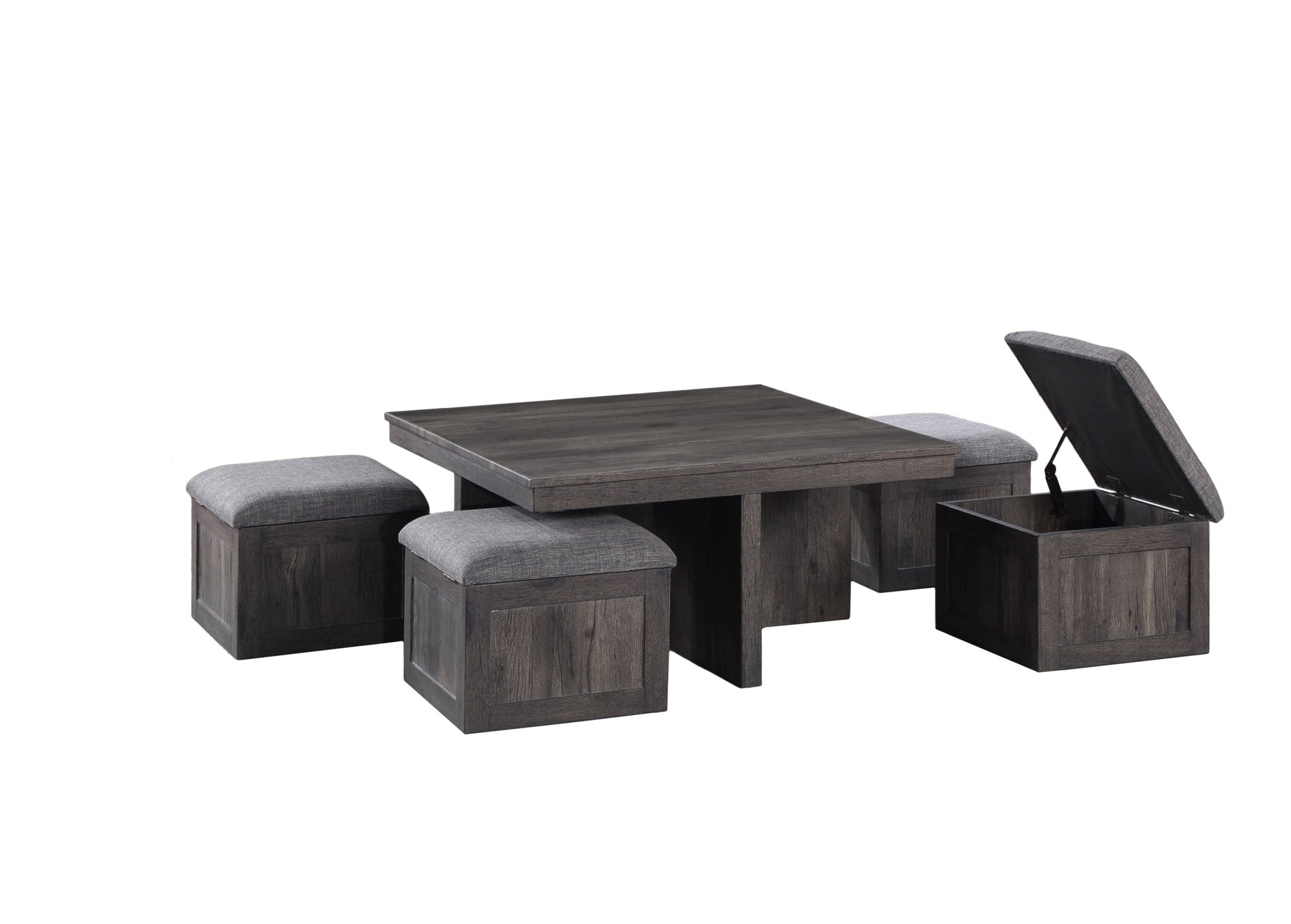 Moseberg Rustic Wood Coffee Table With Storage Stools And End Table Set Brown Rubber Wood