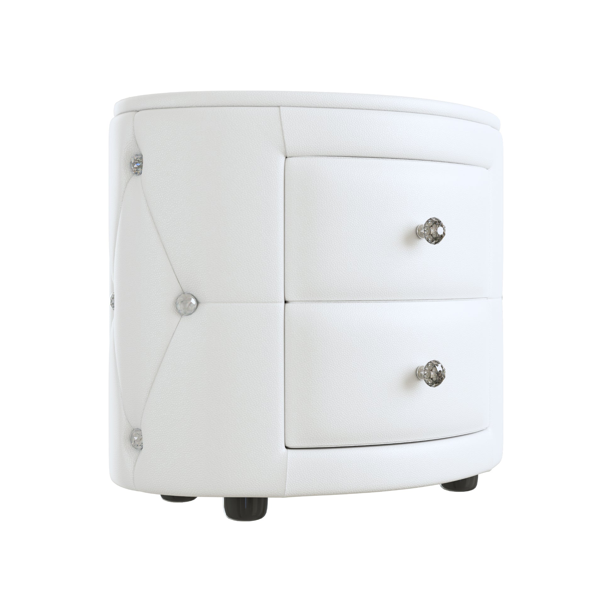 Elegant Pu Nightstand With 2 Drawers And Crystal Handle,Fully Assembled Except Legs&Handles,Storage Bedside Table White White Pu