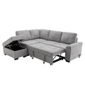 Sleeper Sectional Sofa, L Shape Corner Couch Sofa Bed With Storage Ottoman & Hidden Arm Storage & Usb Charge For Living Room Apartment, Gray Gray Velvet 4 Seat