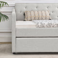 Twin Size Daybed With Twin Size Trundle Upholstered Tufted Sofa Bed, Waved Shape Arms, Beige 80.5