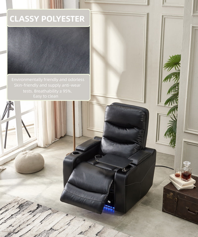 Power Reclining Chair Black Color Black Technical Leather