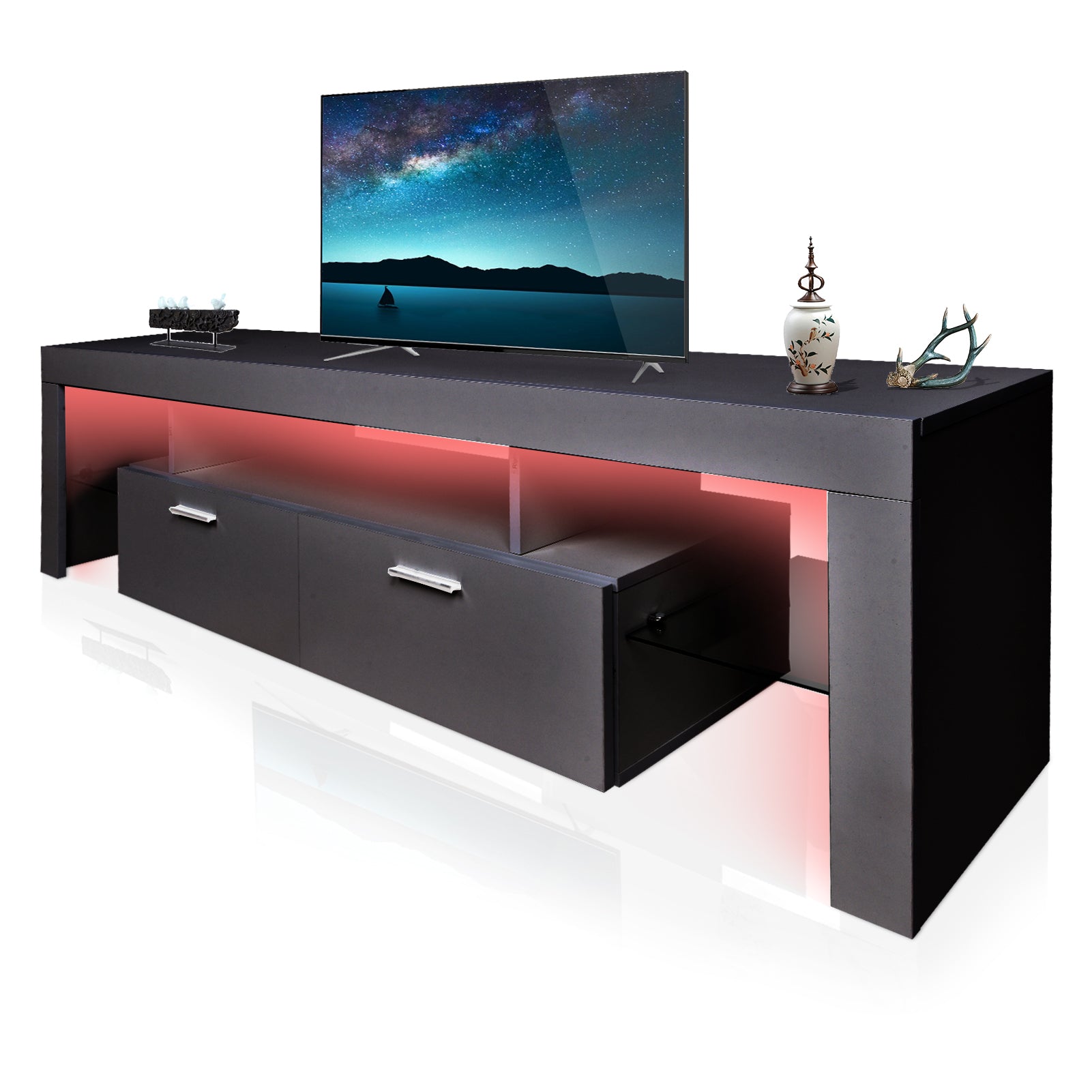 Led Tv Stand Modern Tv Stand With Storage Entertainment Center With Drawer Tv Cabinet For Up To 75 Inch For Gaming Living Room Bedroom Black Particle Board