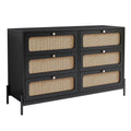 Modern Cannage Rattan Wood Closet 6 Drawer Dresser Wood Storage Cabinet Sideboard For Bedroom, Living Room, Entryway, Hallway, Black Old Sku:Wf303224Aab Black Rattan