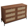 Modern Cannage Rattan Wood Closet 6 Drawer