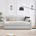 Twin Size Daybed With Twin Size Trundle Upholstered Tufted Sofa Bed, Waved Shape Arms, Beige 80.5