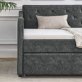 Twin Size Daybed With Twin Size Trundle Upholstered Tufted Sofa Bed, Waved Shape Arms, Grey 80.5
