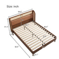 Modern Cannage Rattan Wood Platform Queen Bed, Walnut Walnut Wood