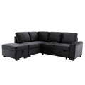 Sleeper Sectional Sofa, L Shape Corner Couch Sofa Bed With Storage Ottoman & Hidden Arm Storage & Usb Charge For Living Room Apartment, Black Black Velvet 4 Seat