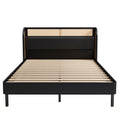 3 Pieces Modern Cannage Rattan Platform Queen Bed Nightstand*2, Black Queen Black 3 Piece Set Wood