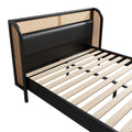 Modern Cannage Rattan Wood Platform Queen Bed, Black Black Wood