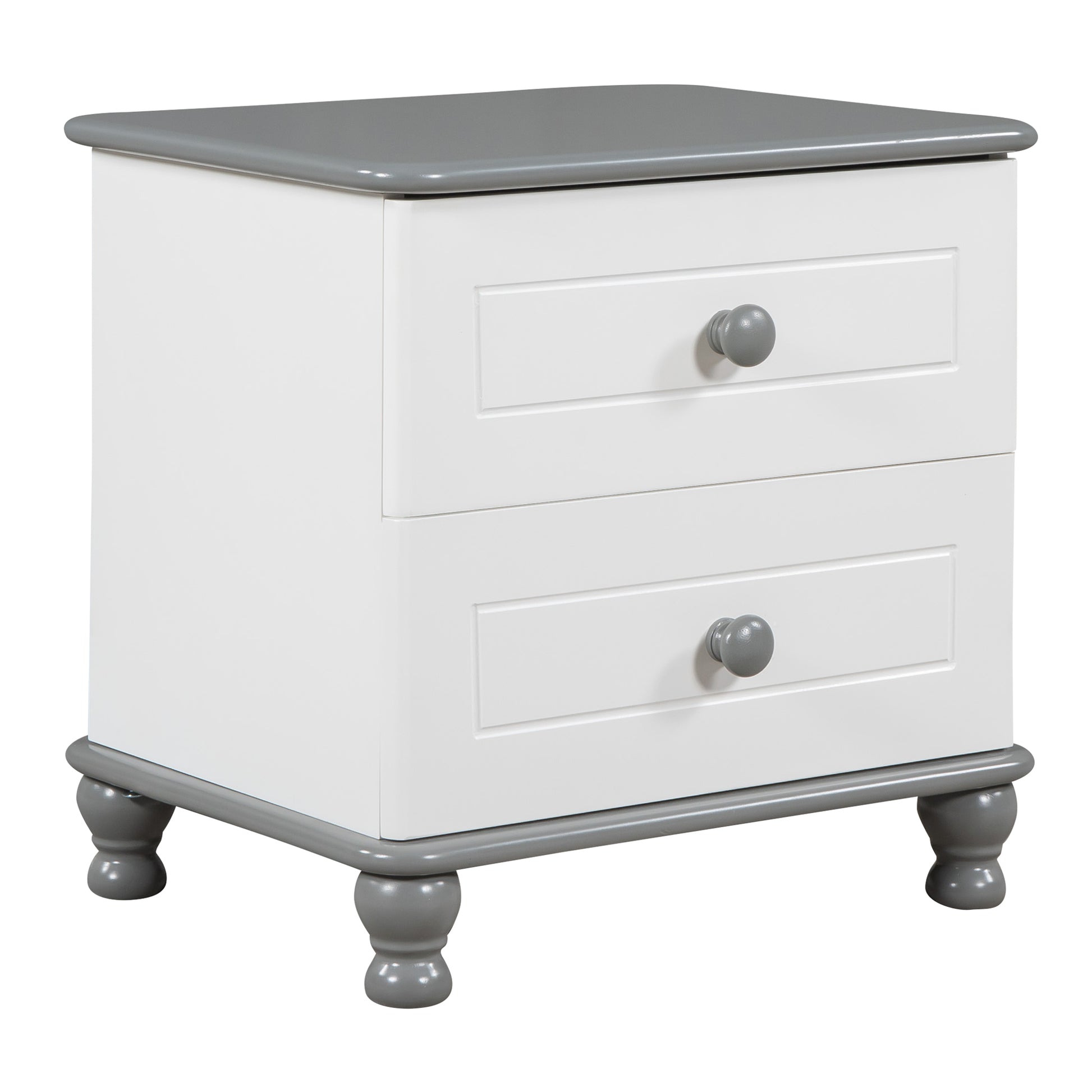 Wooden Nightstand With Two Drawers For Kids,End Table For Bedroom,White Gray Gray Solid Wood