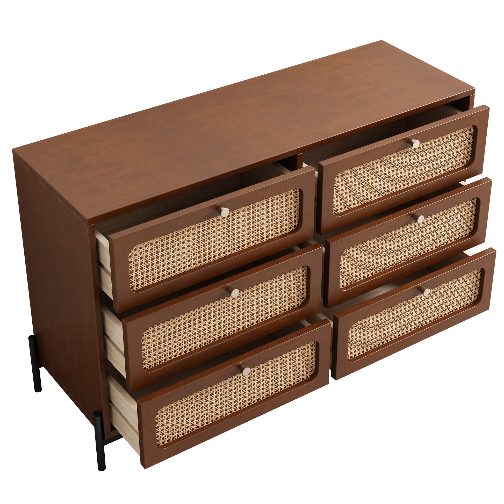 Modern Cannage Rattan Wood Closet 6 Drawer