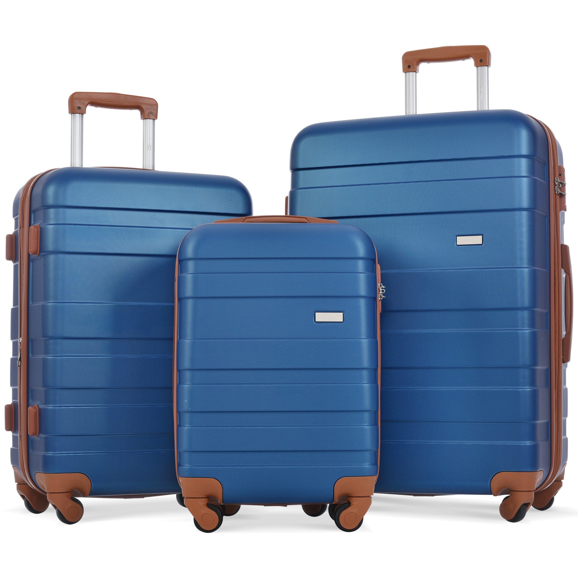 Luggage Sets Model Expandable Abs Hardshell 3Pcs Clearance Luggage Hardside Lightweight Durable Suitcase Sets Spinner Wheels Suitcase With Tsa Lock 20''24''28'' Navy And Brown Navy Abs