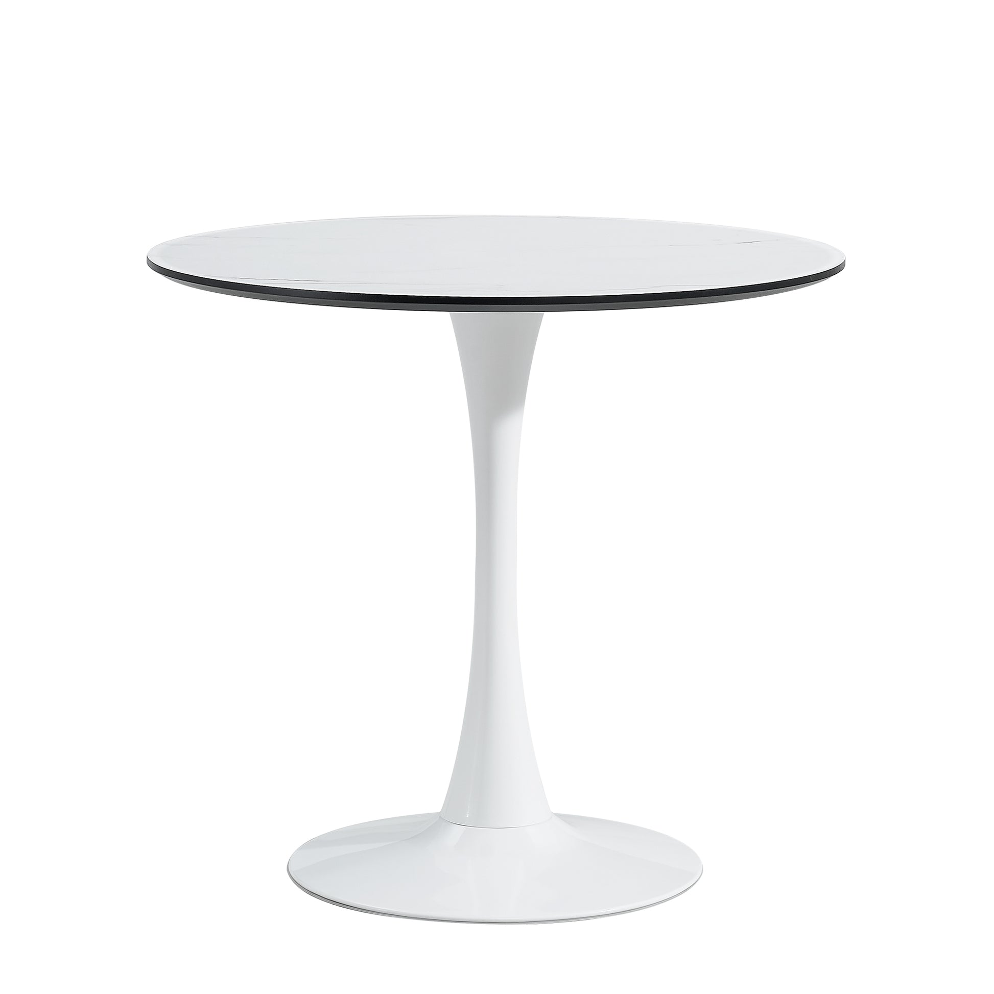 Tulip Dining Table ,32In Round, White, Mable Black, 1Pc Per Ctn White White Desk And Chair Set Round Kitchen & Dining Tables Mdf