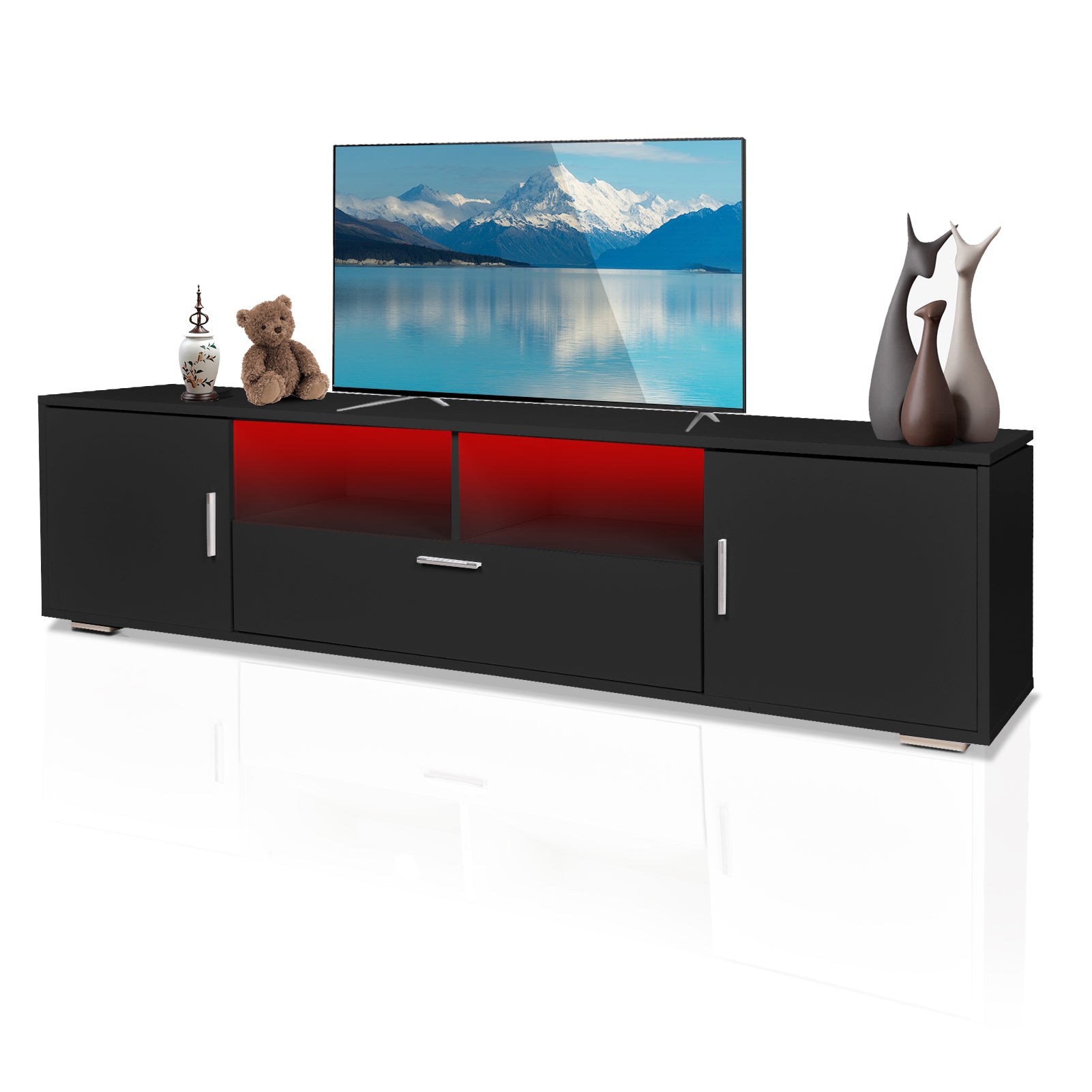 Modern Tv Stand With Led Lights Entertainment Center Tv Cabinet With Storage For Up To 75 Inch For Gaming Living Room Bedroom Black 70 79 Inches Particle Board